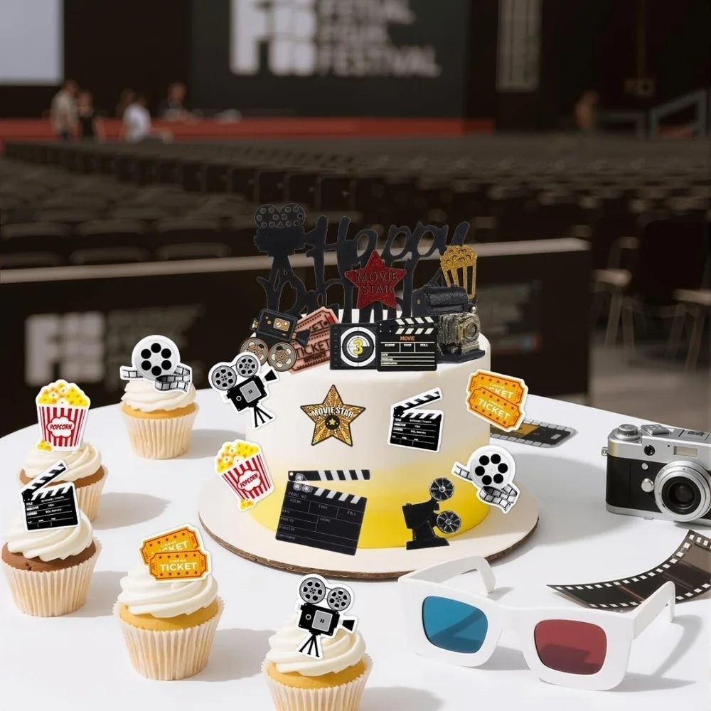 NWT 18 PCS Movie Night Cake Topper Happy Birthday Cake Decoration Movie Theme